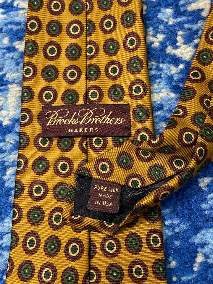 Corbata Brooks Brothers Boys Borgoña Verde Trigo Mostaza Oro Geométrica Seda EE. UU. Foto 4 de 4