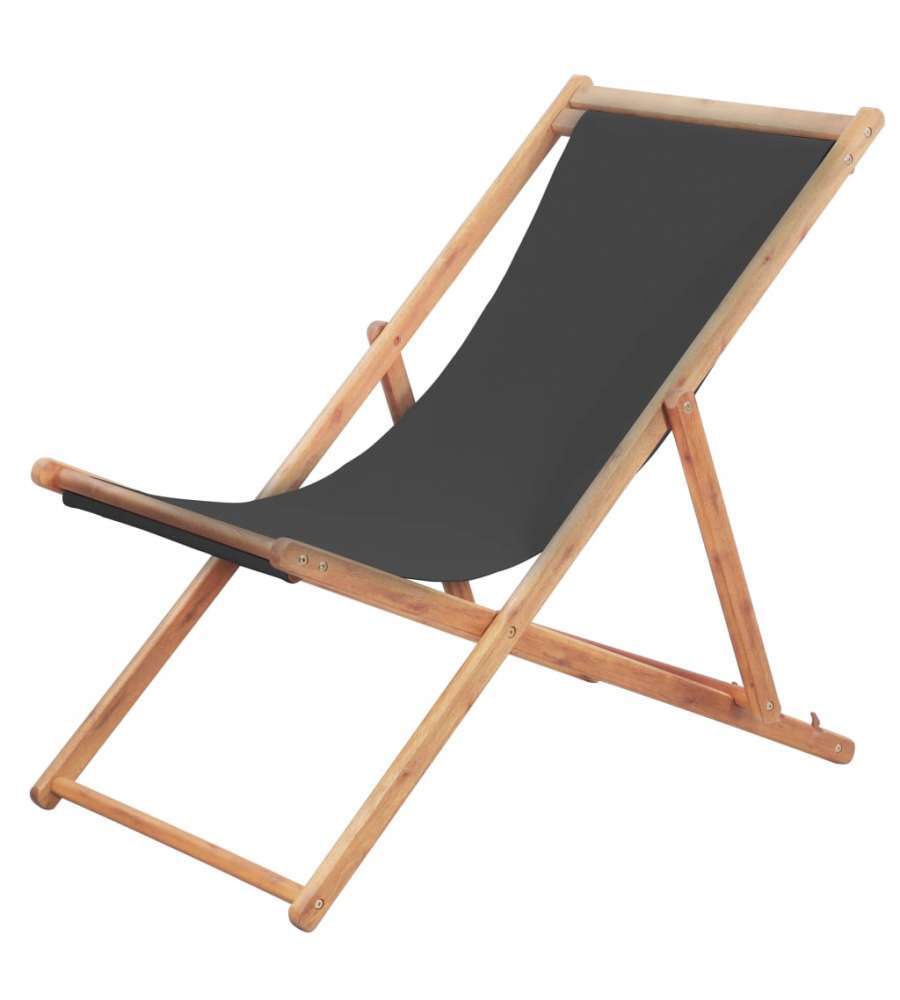 Sdraio da Spiaggia Pieghevole in Tessuto e Telaio Legno Grigio