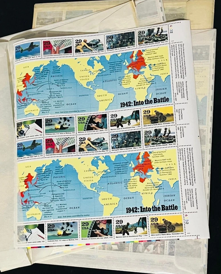 WWII 50th Anniversary Commemorative Stamps 1941-1945 Sets of 5 sheets of 20 - Image 3 of 4