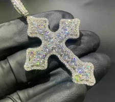 1.50 Ct Round Cut Moissanite Cross Men's Pendant 14K White Gold Plated Silver