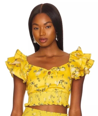 yellow smocked crop top