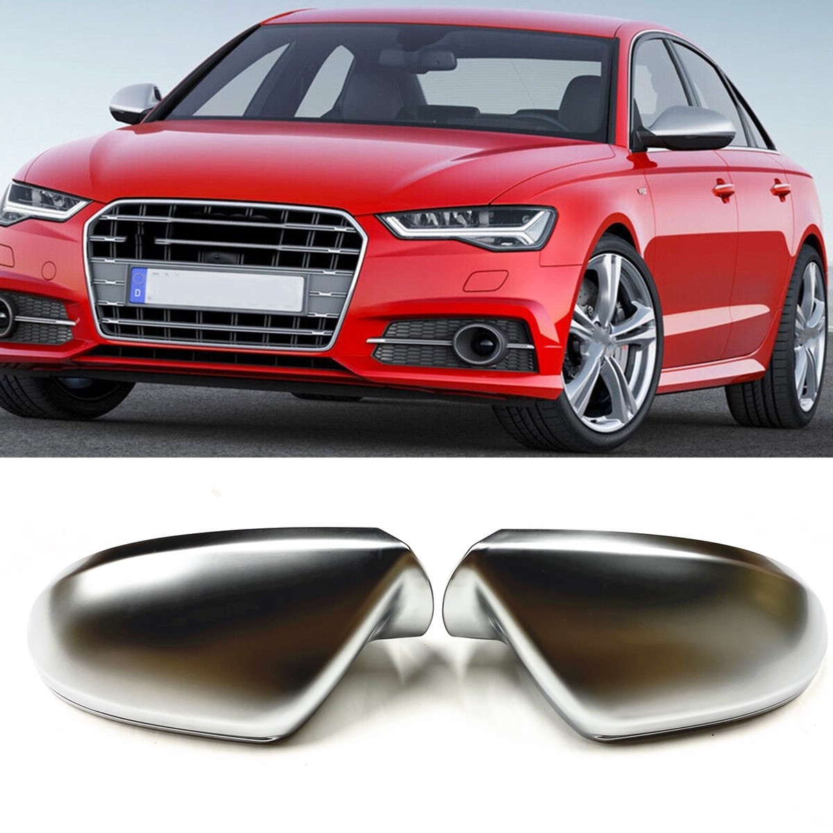 2PCS Silver Rearview Side Door Mirror Cover Cap For Audi A6 S6 C7