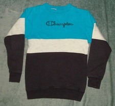 VTG 90s CHAMPION SPELL OUT LOGO SWEATSHIRT YOUTH MED USA CREW NECK COLOR BLOCK