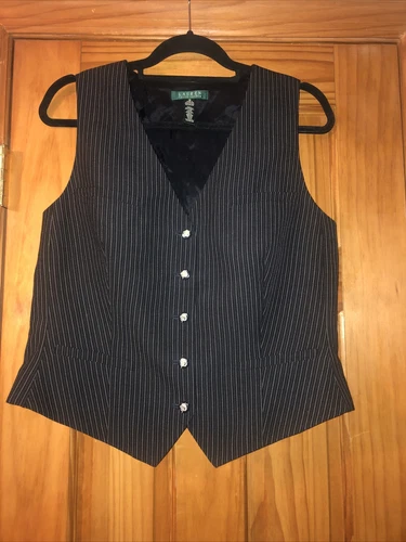 Vtg Lauren Ralph Lauren Womens Vest Size 16 Equestrian Back Graphic Wool Cotton