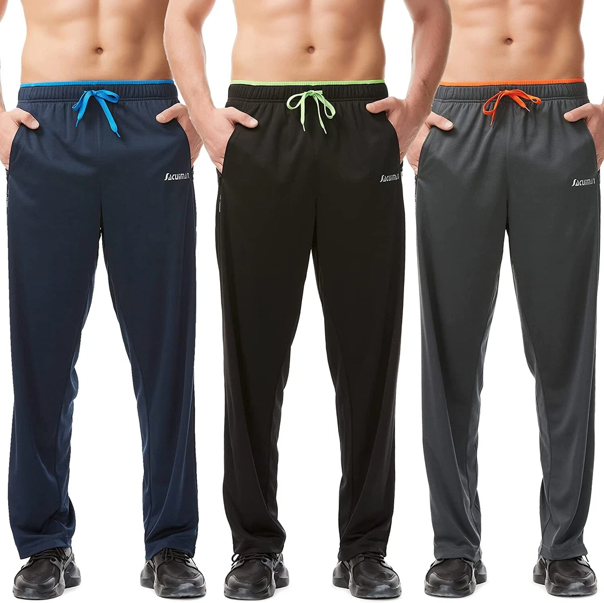 SACUIMAN Mens Sweatpants with Pockets Open Bottom Athletic Pants