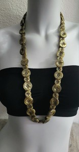VTG LONG BEADED STATEMENT NECKLACE LOT LUCITE MOONGLOW & MARBLED BUTTON BEADS 2p