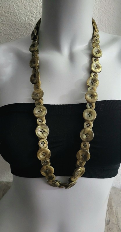 VTG LONG BEADED STATEMENT NECKLACE LOT LUCITE MOONGLOW & MARBLED BUTTON BEADS 2p