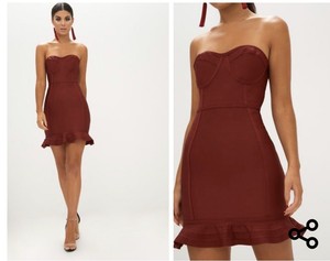 red bandage frill hem bodycon dress