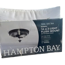 Hampton Bay Manor 13 in. Matte Black Round Flush Mount Clear Glass New