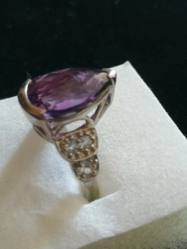 Anello da donna in argento 925 con ametista e zirconi degli anni 70 - Immagine 4 di 4