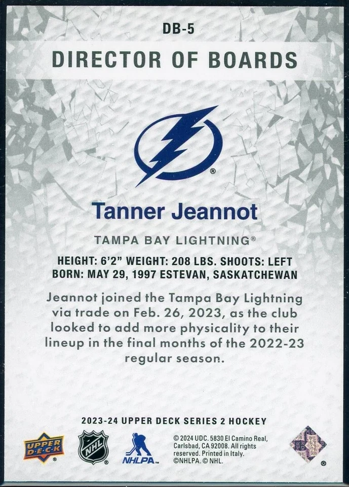 2023-24 Upper Deck Series 2 Tanner Jeannot Director of Boards SPARKLE #DB-5 - Image 2 of 2