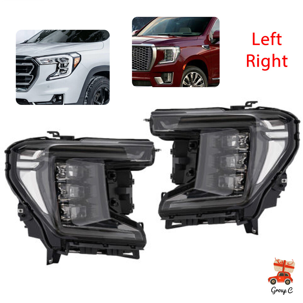 Fit 2021-2023 GMC Yukon Black LED Headlight Headlamp Left +Right Side Assemblies