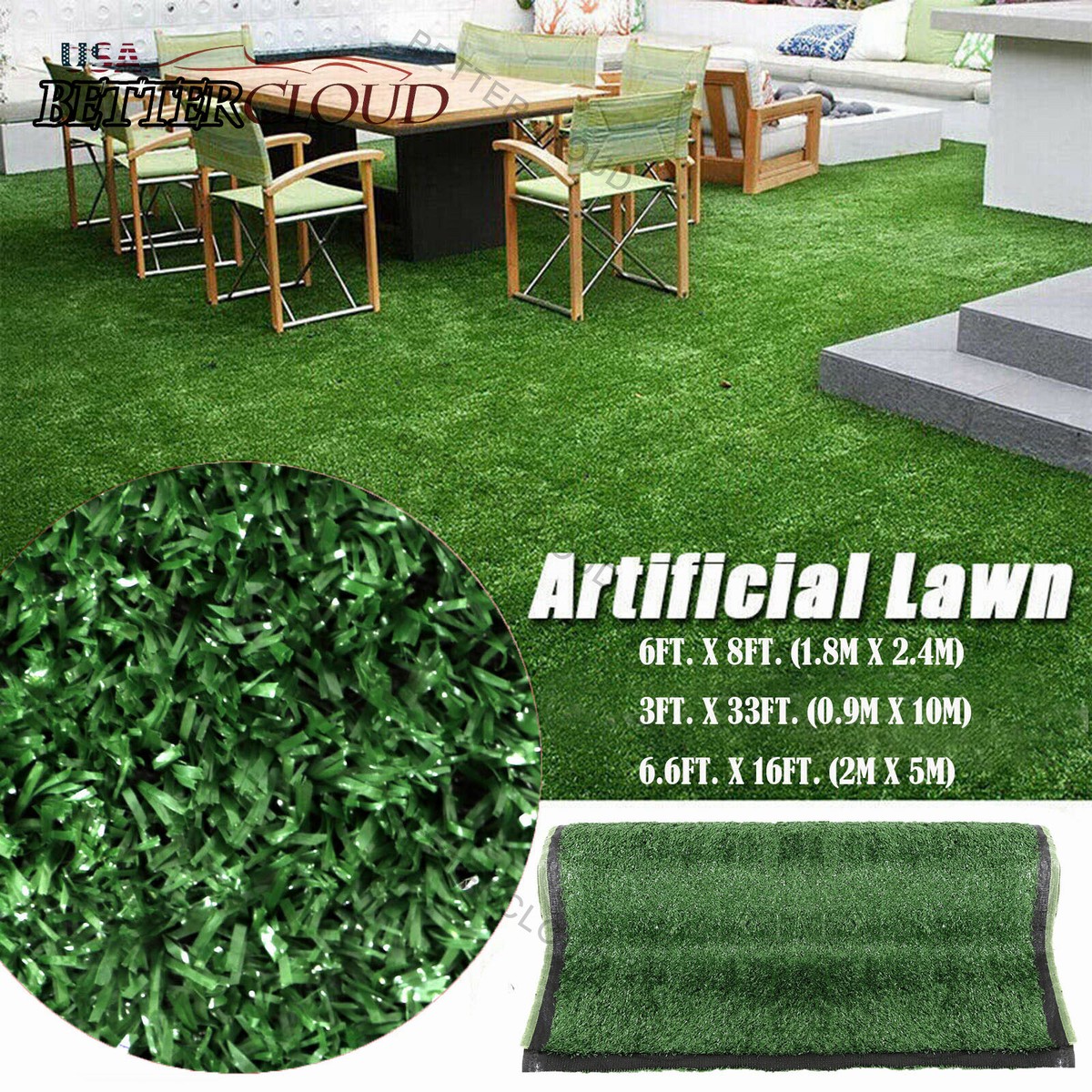 Green Artificial Fake Synthetic Grass Rug Garden Landscape Lawn