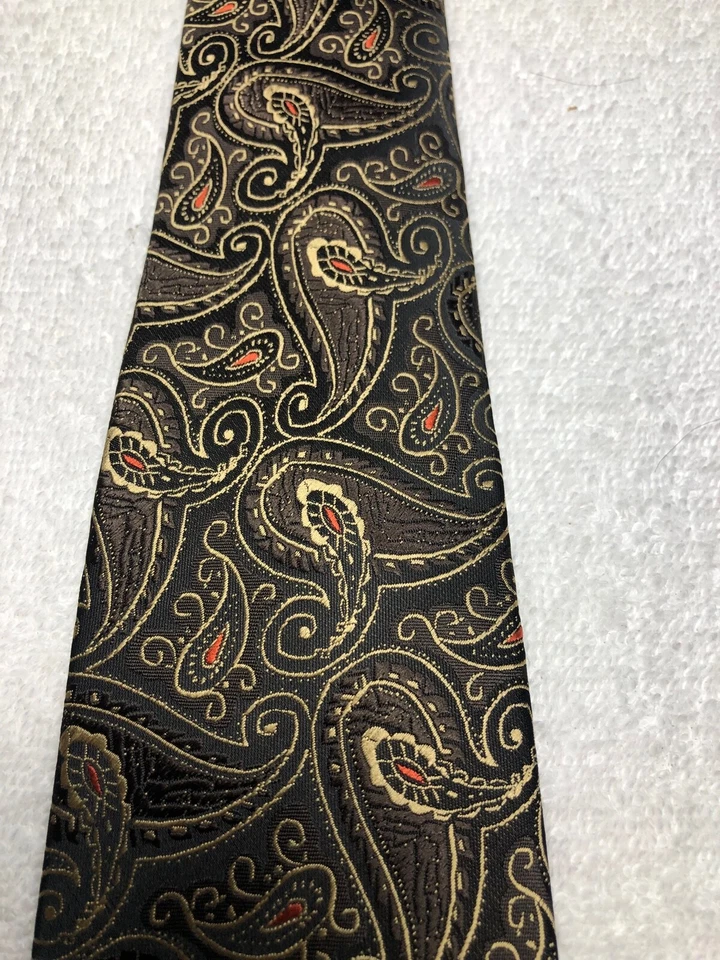 EPOINT MENS TIE BLACK BROWN GOLD ORANGE PAISLEY 3.5 X 60 - Image 3 of 4
