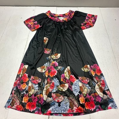 Easy Essentials Black Red Pink Floral Short Sleeve Maxi Dress Womens Size 1X NEW