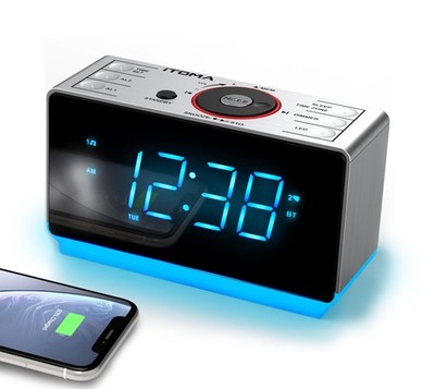 iTOMA Alarm Clock Radio with Bluetooth Standard, Ice Blue Led Display