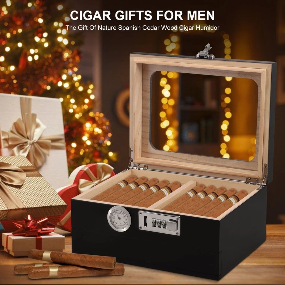 Humidor Set für 35 Zigarren mit Schlos Schublade digitalem Hygrometer Holz - Bild 3 von 4