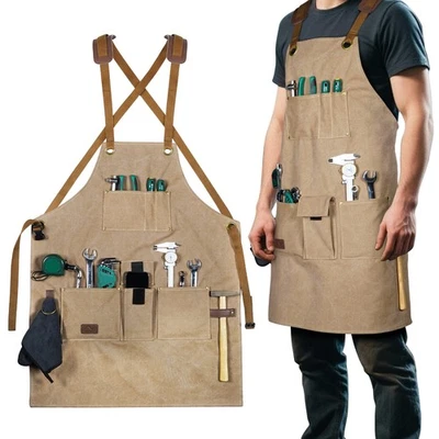 ARCFOX Durable Working Workshop Bib Apron For Carpenter Electrician With 9 Tool Pockets