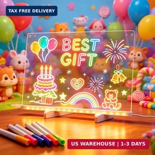 LED Note Board with 7 Colors 11.8 X 7.9" Acrylic Dry Erase Board with Light, wit