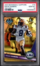 9844 Malik Nabers 2023 Bowman University Chrome Sapphire #74 Yellow /75 PSA 10