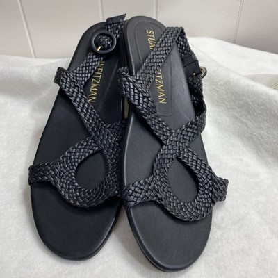 Stuart Weitzman Women's Teodora Braided Leather Sandals Sz 11, Black $395