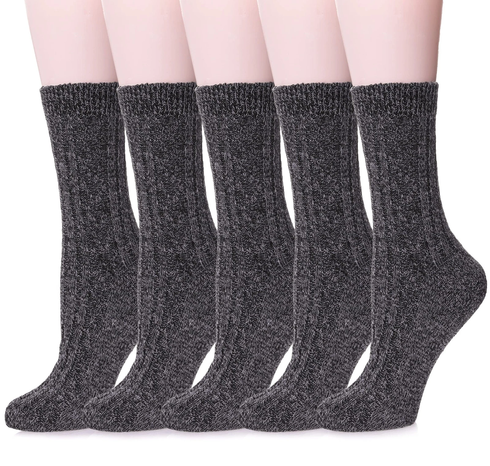 Womens 5 Pairs Soft Thick Comfort Casual Cotton Warm Wool Crew Winter Socks (...