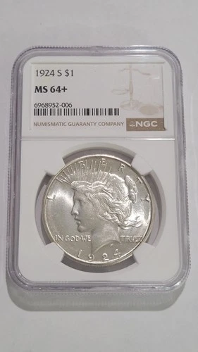 1924-S Peace Dollar  MS64+     NGC  MS64+ Rare Grade