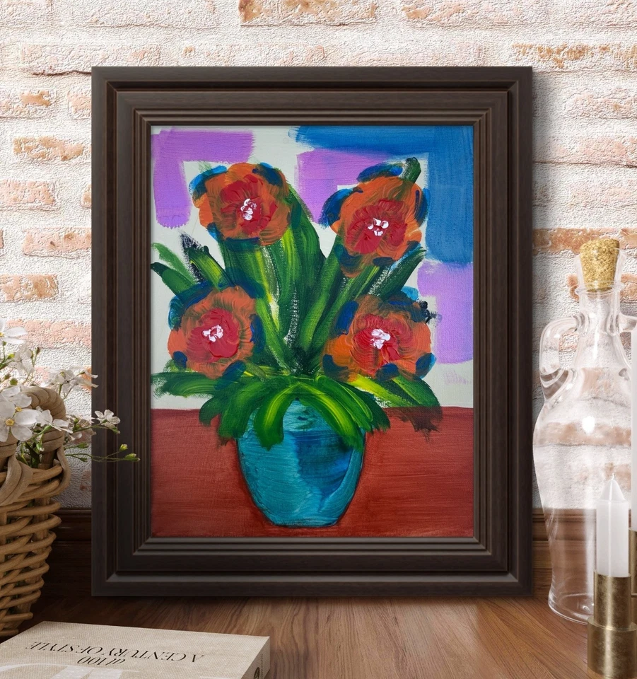 OOAK Thanksgiving Flowers 11x14 Canvas Expressionism Abstract Design Home Art - Image 3 of 4