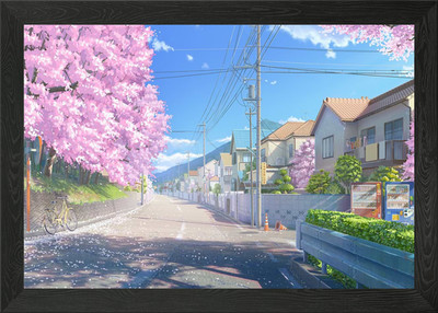 Kirschblütenstraße gerahmtes Wandbild Poster Leinwanddruck Bild