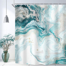 Teal Aqua Marble Extra Long Turquoise Abstract Bathroom Shower Curtain Set  72"