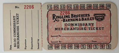 c.1930s Ringling Brothers Barnum Bailey Circus Commissary Ticket