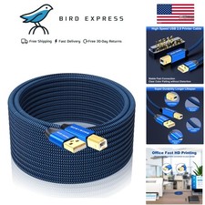 20ft USB 2.0 Printer Cable High Speed Nylon Braided A to B for HP Canon Dell ...