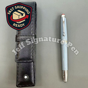 Bid Now MB Meisterstuck 163 Light Blue/Silver Trim w/ Leather Fountain Pen Case