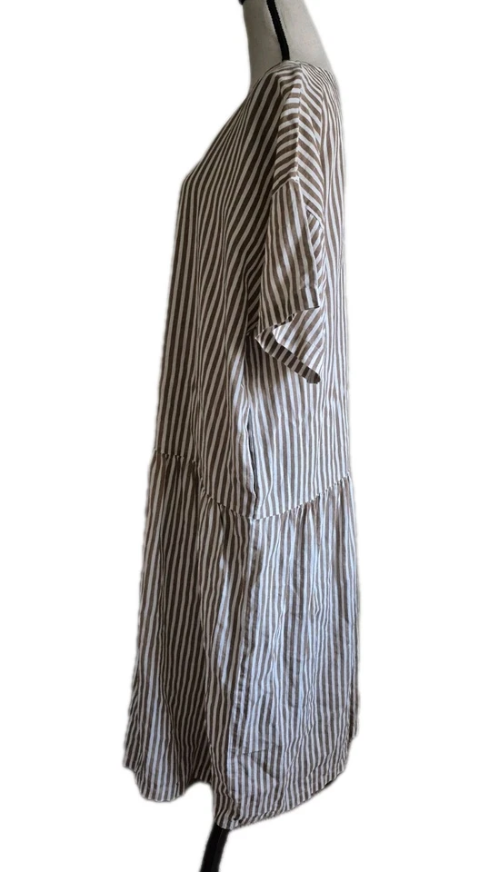 Black Crane Linen Easy Dress Thin Stripe Sz Medium Quiet Luxury Minimalist $229 - Image 3 of 4