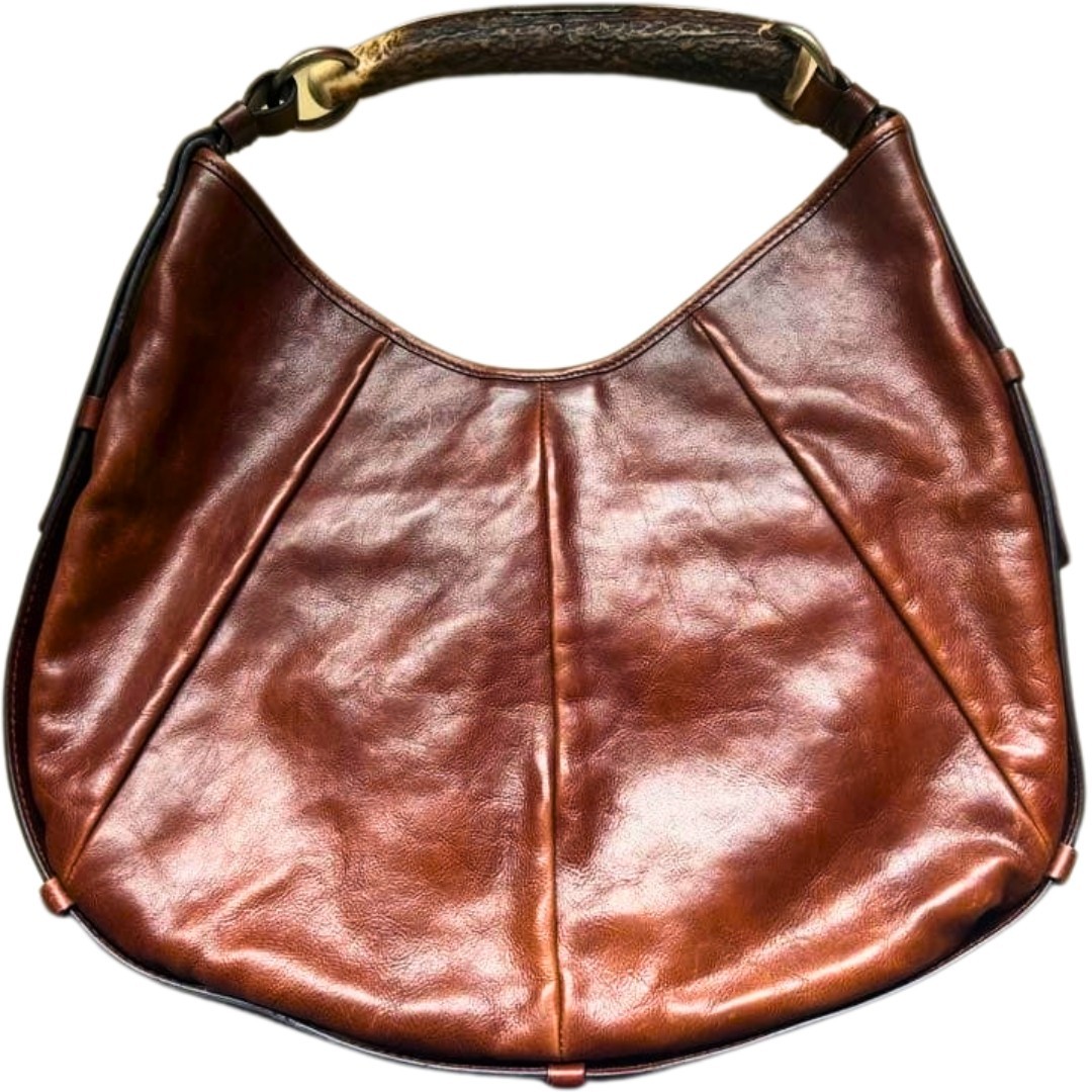 Yves Saint Laurent ブラウンレザーハンドバッグ Auth YSL Mombasa Bag Tom Ford Era Horn Handle Brown Leather