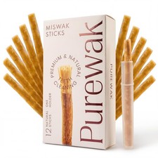 PUREWAK Miswak Sticks, 100 Natural 1 Count Pack of 12 , Brown