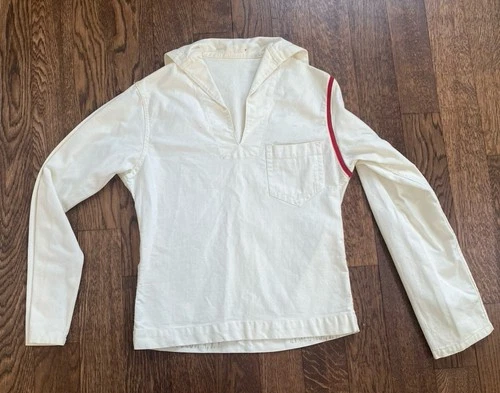 Vtg US Naval Shirt White Rare Red Stripe WW2 Uniform Military Sailor Navy USN