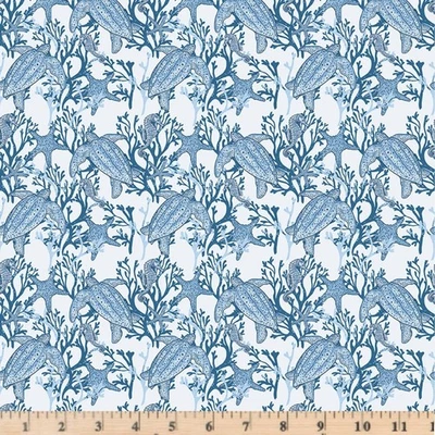 RILEY BLAKE Ocean Oasis Main Mist C15990 Sea Turtles 100% Cotton Fabric By the half yard