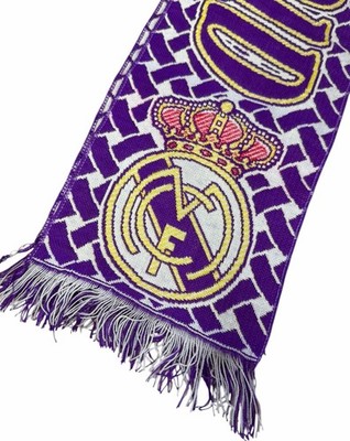 Vintage Real Madrid FC Football Club Woven Neck Scarf Fringe Purple Gold Logo