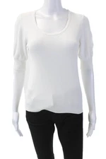 Catherine Malandrino Womens Ribbed Round Neck Top White Size 3