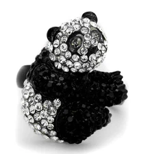 Women's Panda Design Ring, Pave, Black Plated Stainless Steel, Top Grade Crystal