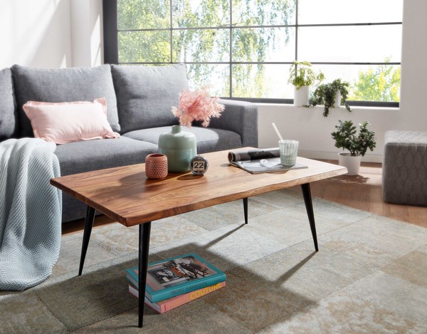 Couchtisch FineBuy Holz Massiv 110X60X40 Cm Sofatisch Wohnzimmertisch Baumkante-image