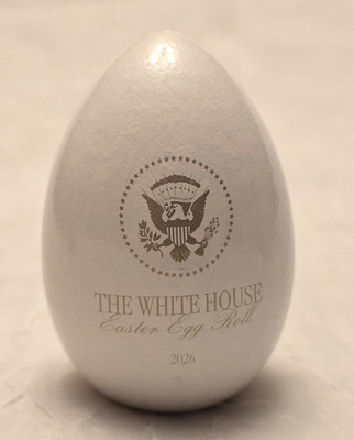 NEW 2026 White House Wooden Easter Egg WHITE Trump Melania Signed USA MAGA 250th