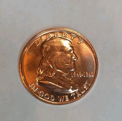 1 oz . Copper ROUND - ''BENJAMIN FRANKLIN'' - .999 Fine