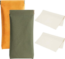 Soft PU Leather Eyeglass Case - Self-Closing Spring Clip Design with Built-In Su