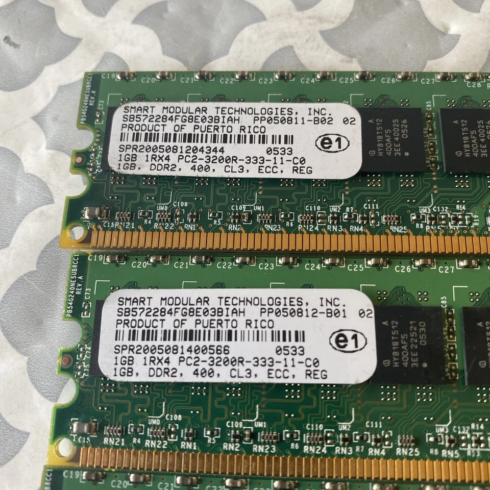 LOT OF 4 HP/SMART 345113-051/SB572284FG8E03BIAH 1GB DDR2 400 CL3 ECC REG Server - Image 3 of 4