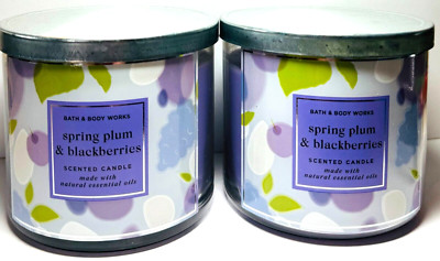 $$$AVE ~ SPRING PLUM & BLACKBERRIES ~ 2PK ~ 3 Wick Candle ~ Bath & Body Works
