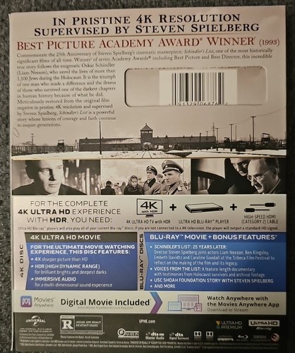 SCHINDLER'S LIST: 25TH ANNIVERSARY EDITION 4K + BLU-RAY BRAND NEW SEALED - Picture 2 of 2