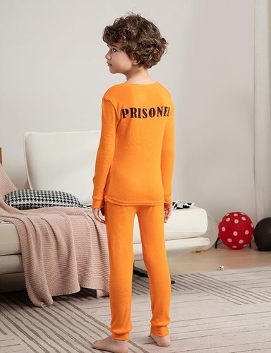 Unisex 2-piece Prisoner Long Sleeve Halloween Cotton Pjs Size 3T (2-3Y) Orange - Picture 4 of 6