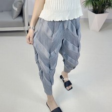 Pleated Casual Cropped Pants Women's High Elastic High Waist Loose Twists Pants